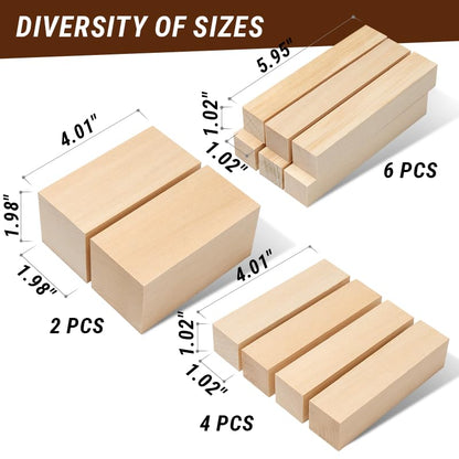 BeaverCraft DIY08 Wood Carving Kit for Kids BW12 pcs Basswood Carving Blocks Whittling Wood Carving Blocks Basswood for Carving