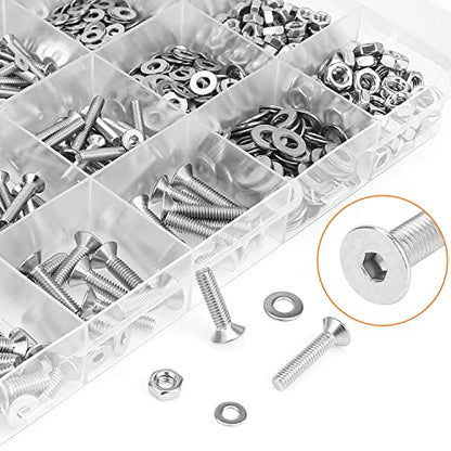HELIFOUNER 1280 Pieces M2 M2.5 M3 M4 304 Stainless Steel Countersunk Head Socket Cap Metric Screws Bolts Washers Nuts Hardware Assortment Kit with Hex Wrenches - size: ['M2/M2.5/M3/M4']