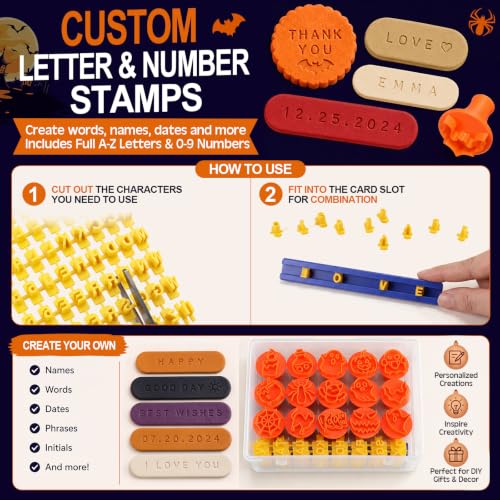 30 Pcs Halloween Clay Modeling Stamp Set 72 Letters with Box - style: Halloween