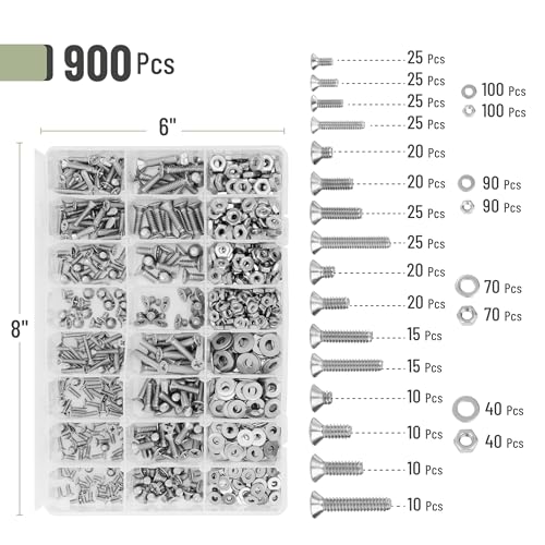 Mr. Pen- Nuts and Bolts Assortment Kit, 900 pcs, Stainless Steel - size: 900 pcs,#4-40,#6-32,#8-32,#10-24, style: Phillips Flat Head