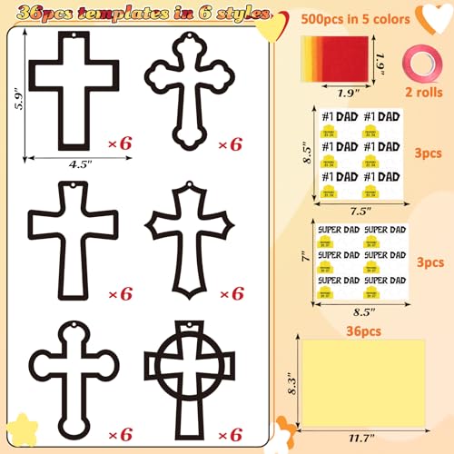 Renbuzhu 36PCS Fathers Day Crafts Bulk: Father's Religious Paper Suncatchers, Christian Sunday School Classroom Activity DIY Kits Gifts Decorations, Window Stained Glass Effect Art Supplies - style: fathers day