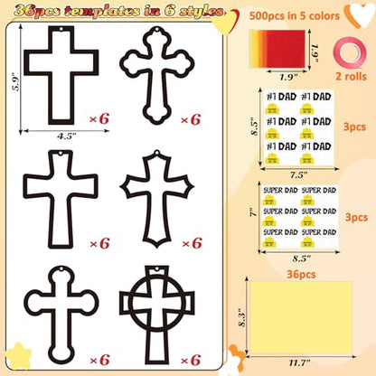 Renbuzhu 36PCS Fathers Day Crafts Bulk: Father's Religious Paper Suncatchers, Christian Sunday School Classroom Activity DIY Kits Gifts Decorations, Window Stained Glass Effect Art Supplies - style: fathers day