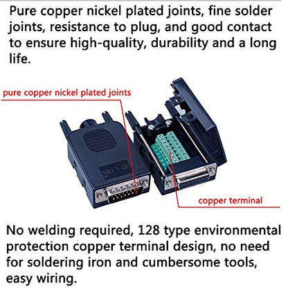 2PCS DB15 Solderless Serial to 15 pin Terminal Male Female Adapter - style: Male+Female