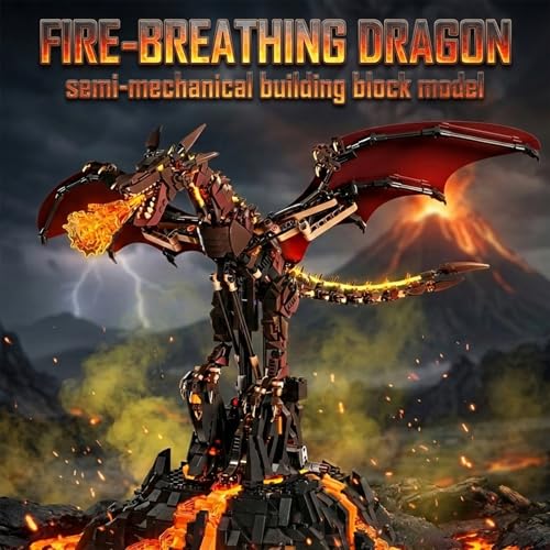 HJPLPXH Mechanical Flame Dragon Building Block Set–Fire Dragon Model - style: Motor Flame Dragon