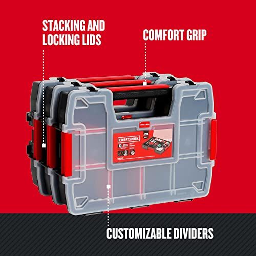 CRAFTSMAN Storage Organizer,Small Parts Organizer with 10-Compartments,Lid Includes Secure Latch (CMST60964M), (Pack of 6) - size: 6 Pack (11.5" L x 2.5" W x 8.5" H), style: Triple Pack