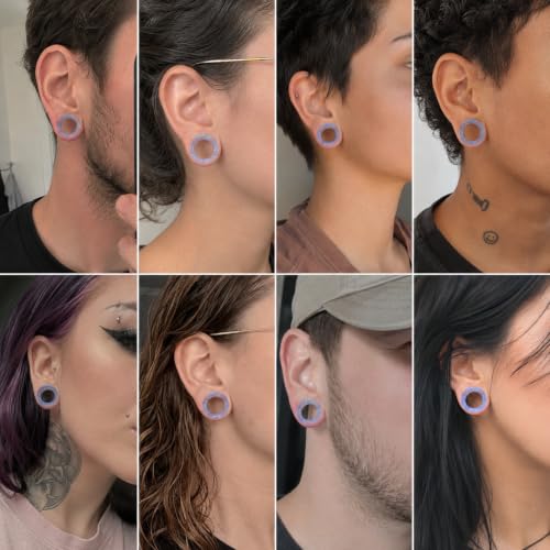 Oyaface 20 PCS Piercing Tunnel Set Soft/Hard Silicone Flesh Ear Plugs 2g-25mm Flexible Ear Stretching Gauge Expander - color: White&Blue(thin)