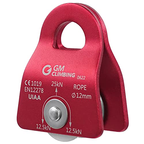 GM CLIMBING Micro Prusik Minding Pulley 25kN CE UIAA Certified 12mm Single Pulley Mobile Side Plates for Arborist Rigging Climbing Rescue - color: Pack of 2 | Red
