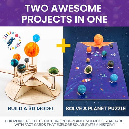 Nine Planets DIY Solar System Model for Kids - Complete Solar System Kit for Kids 8+ Years Old - Includes Wood Model & Puzzle with Fact Cards - Science Kits for 8-12 Years Old