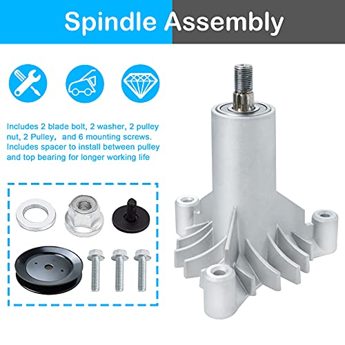 42 Inch Mower Parts 130794 Spindles Deck Rebuild Kit Fits for LT1000 LT2000 YTH1842 DYT4000 AYP Craftsman Poulan Husqvarna with 2 Pulleys 173436, 95" Deck Belt 144959 - size: 2 Spindle+2 pulley+1 belt