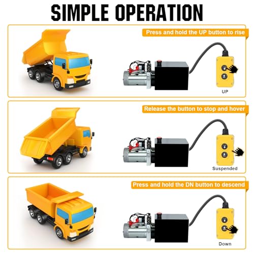 DC HOUSE Electric Hydraulic Pump Unit Metal Reservoir for Dump Trailer (Double Acting 10 Quart) - size: 10 Quart Double