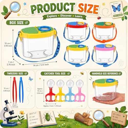 Halloscume 20 Set Bug Catcher for Kids Bug Viewer and Insects Tweezer for Students, Critter Catching Kit Magnifying Insect Cage Container Kit for Kids Outdoor Science Nature Exploration