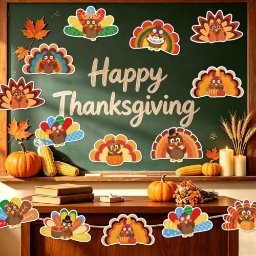 JUNEBRUSHS 60Pcs Turkey Cutouts Thanksgiving Bulletin Board Decorations - style: Thanksgiving Turkey Style