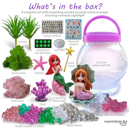 DIY Mermaid Light-Up Terrarium Kit for Kids Craft Gift for Girls Ages 4-10 - style: Mermaid