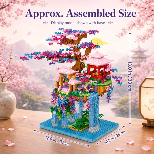 Cherry Blossom Tree House Micro Mini Building Block Set 2856 Pcs - color: Pink