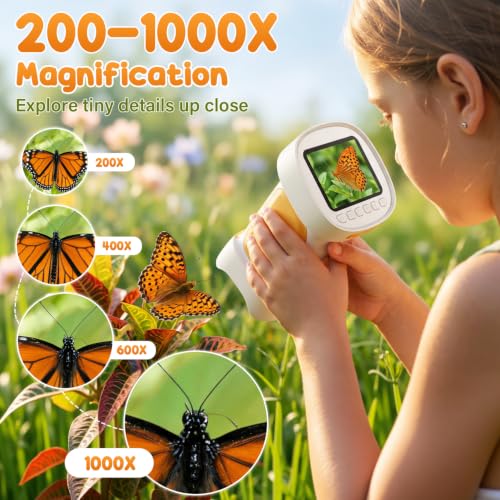 4K 1000X Handheld Digital Microscope for Kids with 2.4" IPS Screen - color: Orange