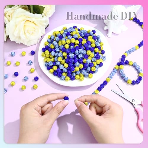 Dowarm 255PCS 10mm Rhinestone Beads for Baseball Rhinestone Necklace Bracelet Jewelry Making, Round Polymer Clay Beads for Crafts Beaded Pen, DIY Shamballa Pave Disco Bead, Ice Blue|Blue|Yellow - color: 06-Ice Blue | Blue | Yellow