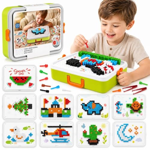 3D Mushroom Nail Puzzle for Kids – STEM Building Peg Set