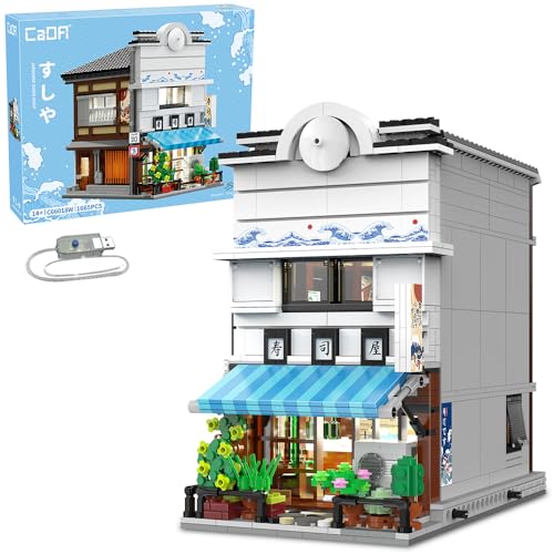 CaDA Master Japanese Sushi House Building Block Set C66018W Creative City Brick Kit with Lights，1665PCS Street House Idea Gift for Adults - color: C66018w