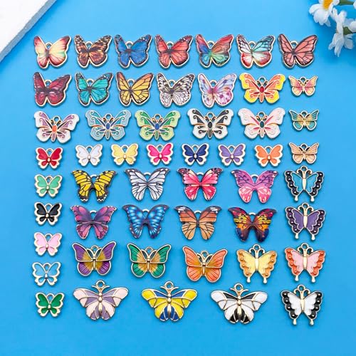 WOCRAFT 100pcs Assorted Enamel Butterfly Bracelet Charms for Jewelry Making DIY Necklace Bracelet Keychain Crafting Charms Kit (M771) - style: Butterfly