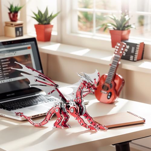 3D Model Kits for Adults,Metal Dragon Puzzle Building Set,Collectible Mechanical Engineering Crafts for Home Office Decoration & Gift（Red）