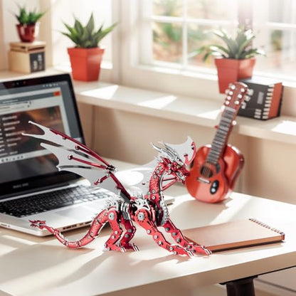 3D Model Kits for Adults,Metal Dragon Puzzle Building Set,Collectible Mechanical Engineering Crafts for Home Office Decoration & Gift（Red）