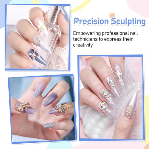3 Pcs Nail Art Sculpture Pen, Stainless Steel Nail Sculpting Tool Dual-Head 3D Gel Pen Nails Dotting Tool Silver Nails Art Design Tools for Salon Home DIY