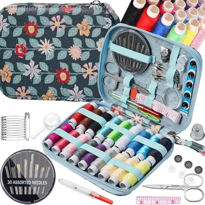 Printing Vines Sewing Project Kits,Travel Portable Sewing Set with Zipper Sewing Case,87 PCS Professional Sewing Supplies Accessory for Adults,Emergency, Home - color: 87PCS-Vines