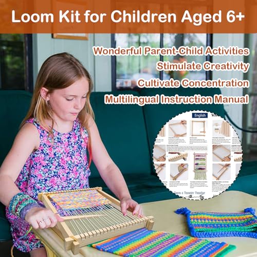 LYKTRIX Weaving Loom for Kids Age 6-12,Small Wooden Weaving Loom Kit,Suitable for Beginners and Children, 9 * 11 inch Knitting Loom Kit Includes Instructions and Enough Yarn 28×24cm - size: 28×24cm