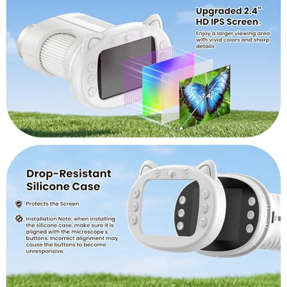 Alotwan Handheld Kids Microscope, Digital 1000X Miniscope, HD 2.4" Screen - color: White
