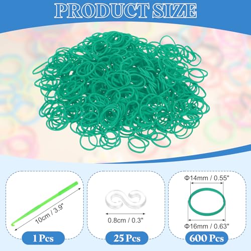 uxcell 600Pcs Loom Rubber Band, Bracelet Making Refill Kit Elastic Loom Band with 25Pcs S-Clips and 1Pcs Crochet Hooks for Weaving DIY Handcrafts, Dark Green - color: Dark Green