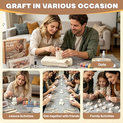 Air Dry Clay Kit for Adults, Complete Pottery Set for Beginners with Tools, Handmade Art Gifts for Women Men