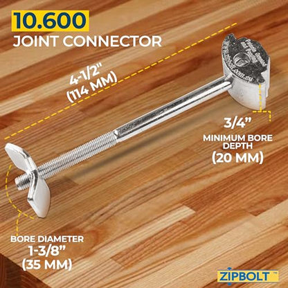 Zipbolt Joint Connector for Countertops and Butcher Blocks, 10 Pack, 10.600