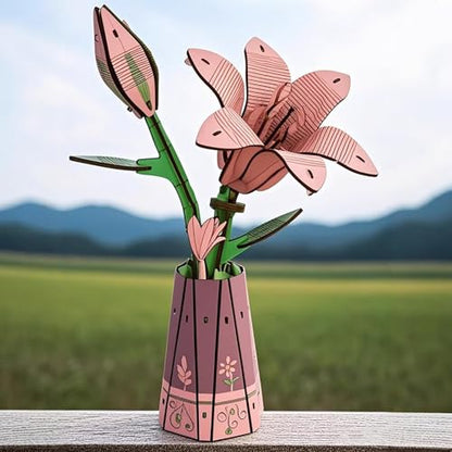 3D Wooden Lily Flower Puzzle DIY Building Model Kit for Adults Teens - color: 012