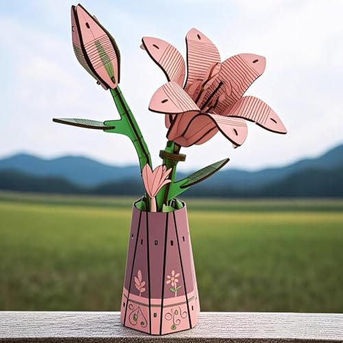 3D Wooden Lily Flower Puzzle DIY Building Model Kit for Adults Teens - color: 012