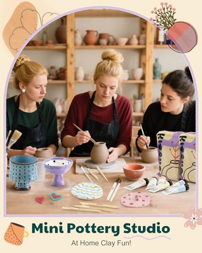 Kiocure Air Dry Clay for Adults, Pottery Tool Kit, DIY Kits for Adults with Air Dry Clay Paint & Varnish, Pottery for Beginners at Home