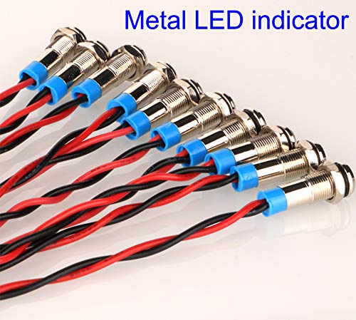 Gebildet 10pcs 6mm 1/4" AC/DC 12-24V LED Metal Indicator Light Pilot Dash Directional with Wire Waterproof Signal Lamp(Green) - color: Green AC/DC 12-24V