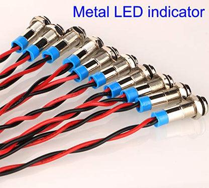 Gebildet 10pcs 6mm 1/4" AC/DC 12-24V LED Metal Indicator Light Pilot Dash Directional with Wire Waterproof Signal Lamp(Green) - color: Green AC/DC 12-24V