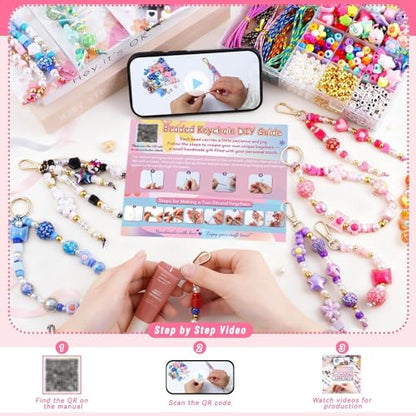 Wurosi Acrylic 865PCS Beaded Keychain Making Kit,DIY Bag Charm Kit - color: 865 Pcs Colorful Bead Kit