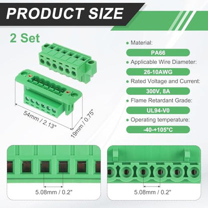 MECCANIXITY 2Set 6-Pin 5.08mm Pitch Pluggable Screw Terminal Block Connectors, PA66 300V 10A Through-Wall PCB Terminal with Panel Solderless Wiring Connectors 26-10AWG for Electronic - style: 6-Pin