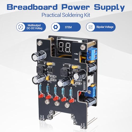 DIY Breadboard Power Supply Soldering Kit, PEMENOL Multi-Output LM2596 Power Module with 3.3V / 5V / 12V and Adjustable Output, Built-in Display and Switch for Electronics Projects, Labs and Makers