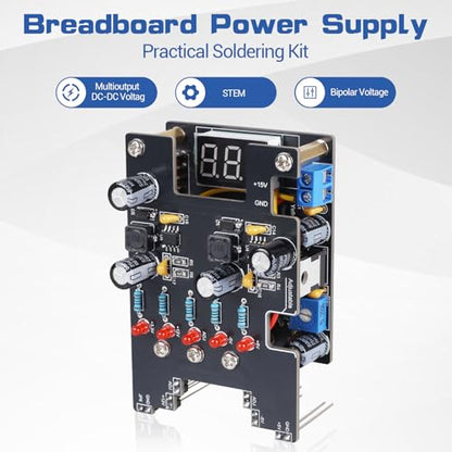 DIY Breadboard Power Supply Soldering Kit, PEMENOL Multi-Output LM2596 Power Module with 3.3V / 5V / 12V and Adjustable Output, Built-in Display and Switch for Electronics Projects, Labs and Makers