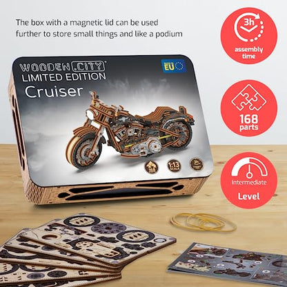 WOODEN.CITY Cruiser V‑Twin LE Mechanical Motorcycle Model Kit, 3D Puzzles for Adults – Motorcycle Puzzle for Adults and Teens; Build a Wooden Bike and Enjoy a Unique Gift - style: Motorcycle