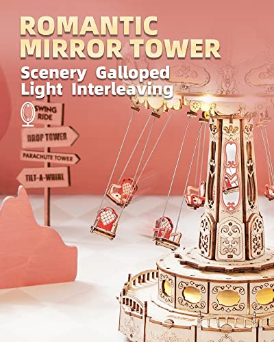 ROKR 3D Puzzles for Adults-Projects for Teens-LED Swing Ride Model Building Kit-Music Box DIY Kit-Gift for Teens and Adults