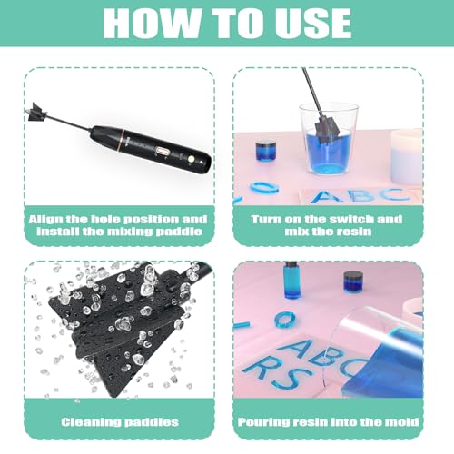 Upgraded Resin Mixer, Handheld Rechargeable Mixer with Minimizing Bubbles,Epoxy Resin Mixer for Resin, Silicone Mixing, Resin Molds, DIY Crafts (Included 4 pcs Paddles) (Black) - color: Black