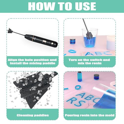 Upgraded Resin Mixer, Handheld Rechargeable Mixer with Minimizing Bubbles,Epoxy Resin Mixer for Resin, Silicone Mixing, Resin Molds, DIY Crafts (Included 4 pcs Paddles) (Black) - color: Black