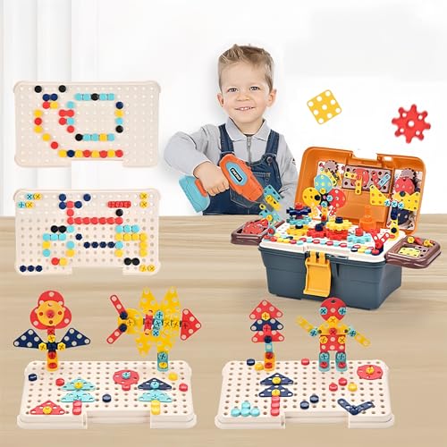 Magic Montessori Play Toolbox, Design and Drill Toy, Kids Tool Set Box Kit for Toddler 3-5 Drill and Screw Toys, Building STEM Educational Kids Real Power Tools Toy for Boy Girl