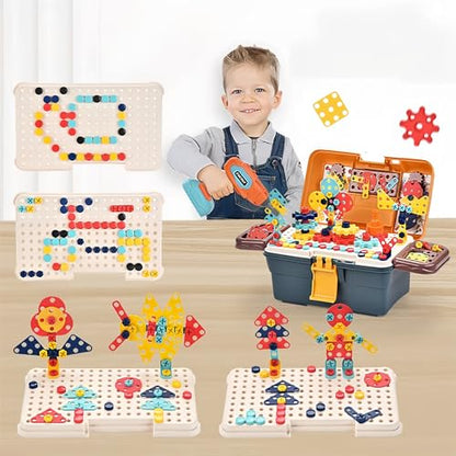 Magic Montessori Play Toolbox, Design and Drill Toy, Kids Tool Set Box Kit for Toddler 3-5 Drill and Screw Toys, Building STEM Educational Kids Real Power Tools Toy for Boy Girl