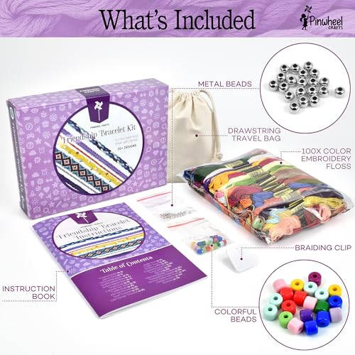 Pinwheel Crafts Friendship Bracelet Kit for Girls 8-12 with 100 Floss - style: Friendship Bracelet Kit-100 Floss