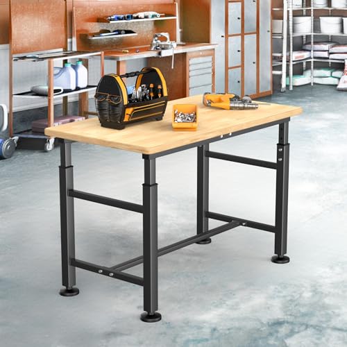 TORACK Adjustable Workbench with Rubberwood Top Rolling, 42x20 in Workbench - size: 42 in x 20 in