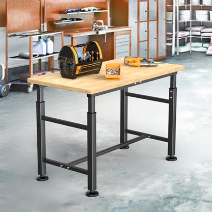 TORACK Adjustable Workbench with Rubberwood Top Rolling, 42x20 in Workbench - size: 42 in x 20 in